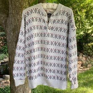 liberty 100%Cozy Cotton Grandpa Sweater with Navy Maroon Green Pattern